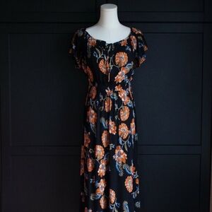 Patrons of Peace | Black Floral Flutter Cap Sleeve Dress